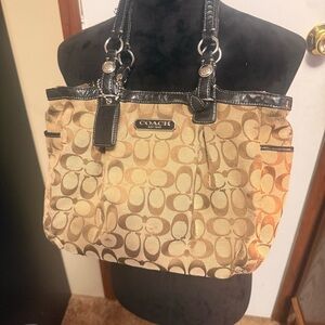 Coach Signature Canvas Tote with Black Trim